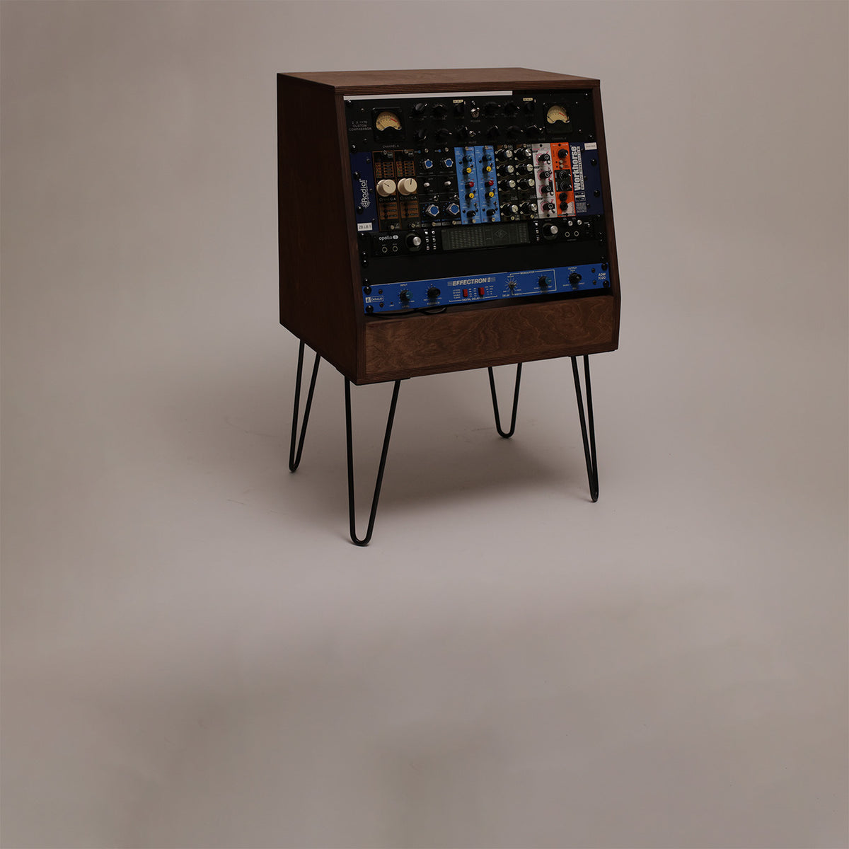 Angled 8U Chocolate studio rack, side angle