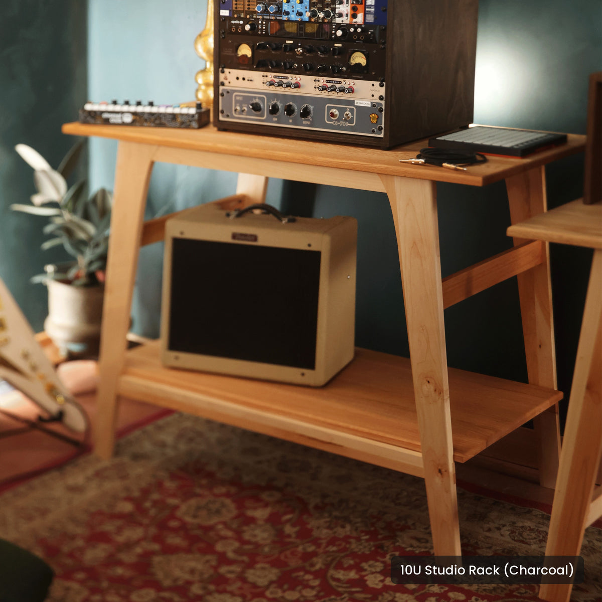 Handmade wood 10U Studio Rack (Charcoal), in a home studio