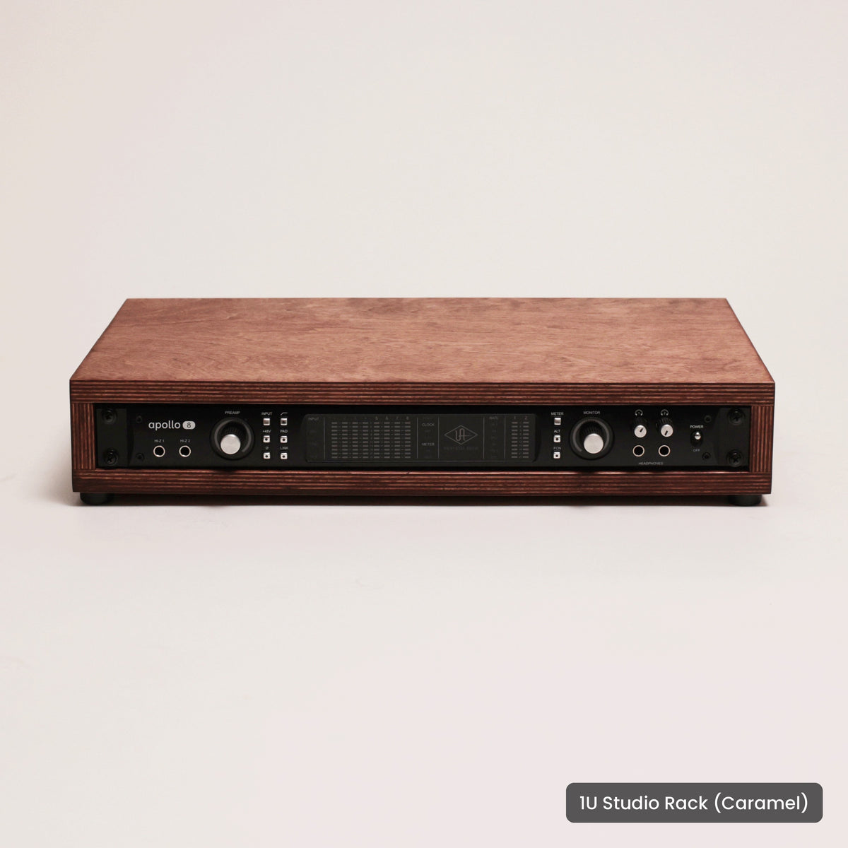 Handmade wood 1U Studio Rack (Caramel), on a white background