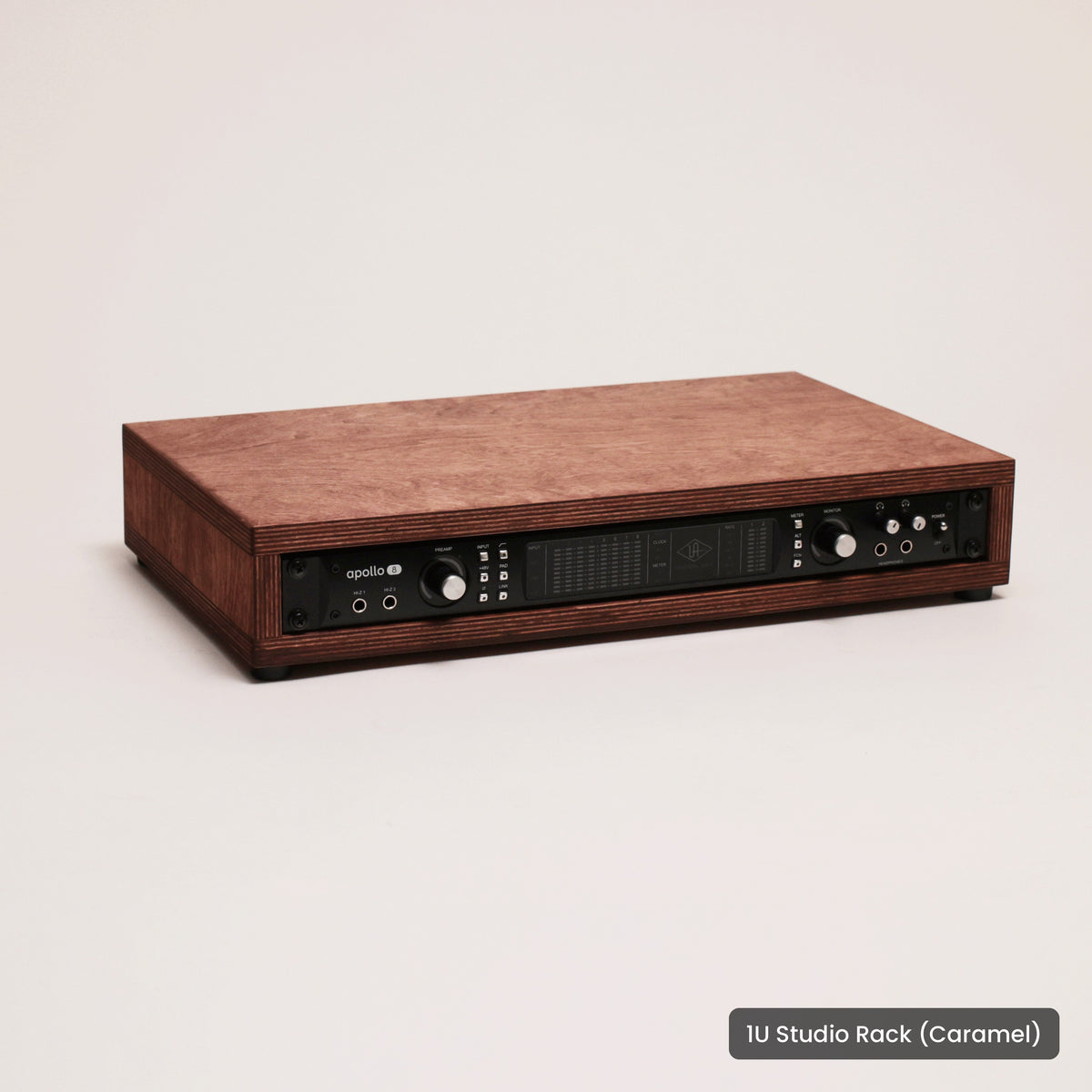 Handmade wood 1U Studio Rack (Caramel), on a white background