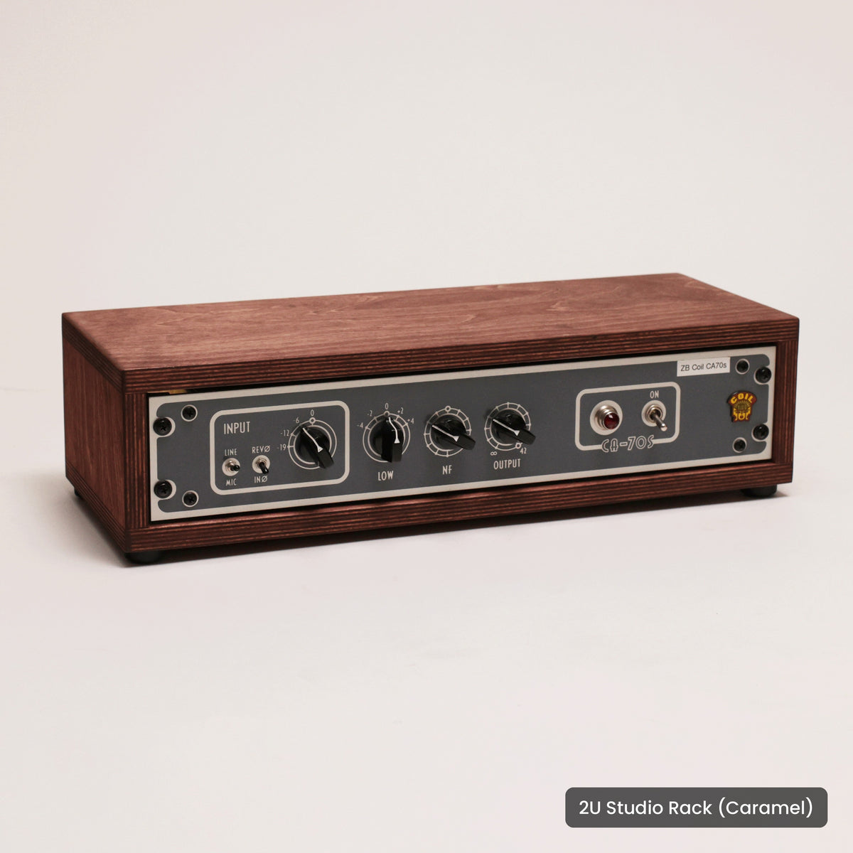 Handmade wood 2U Studio Rack (Caramel), on a white background