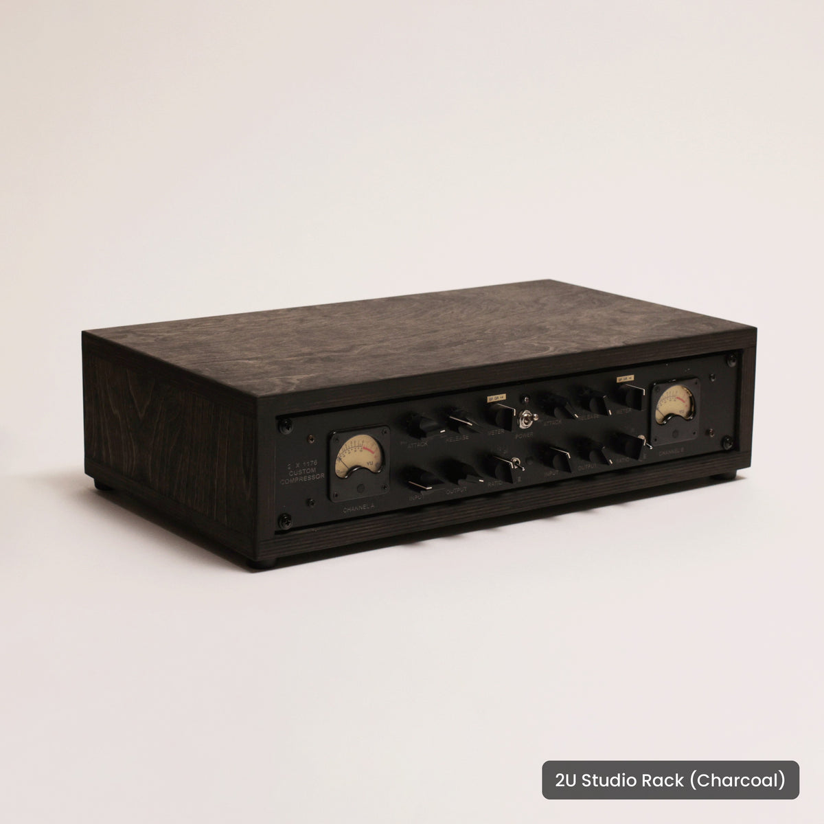 Handmade wood 2U Studio Rack (Charcoal), on a white background
