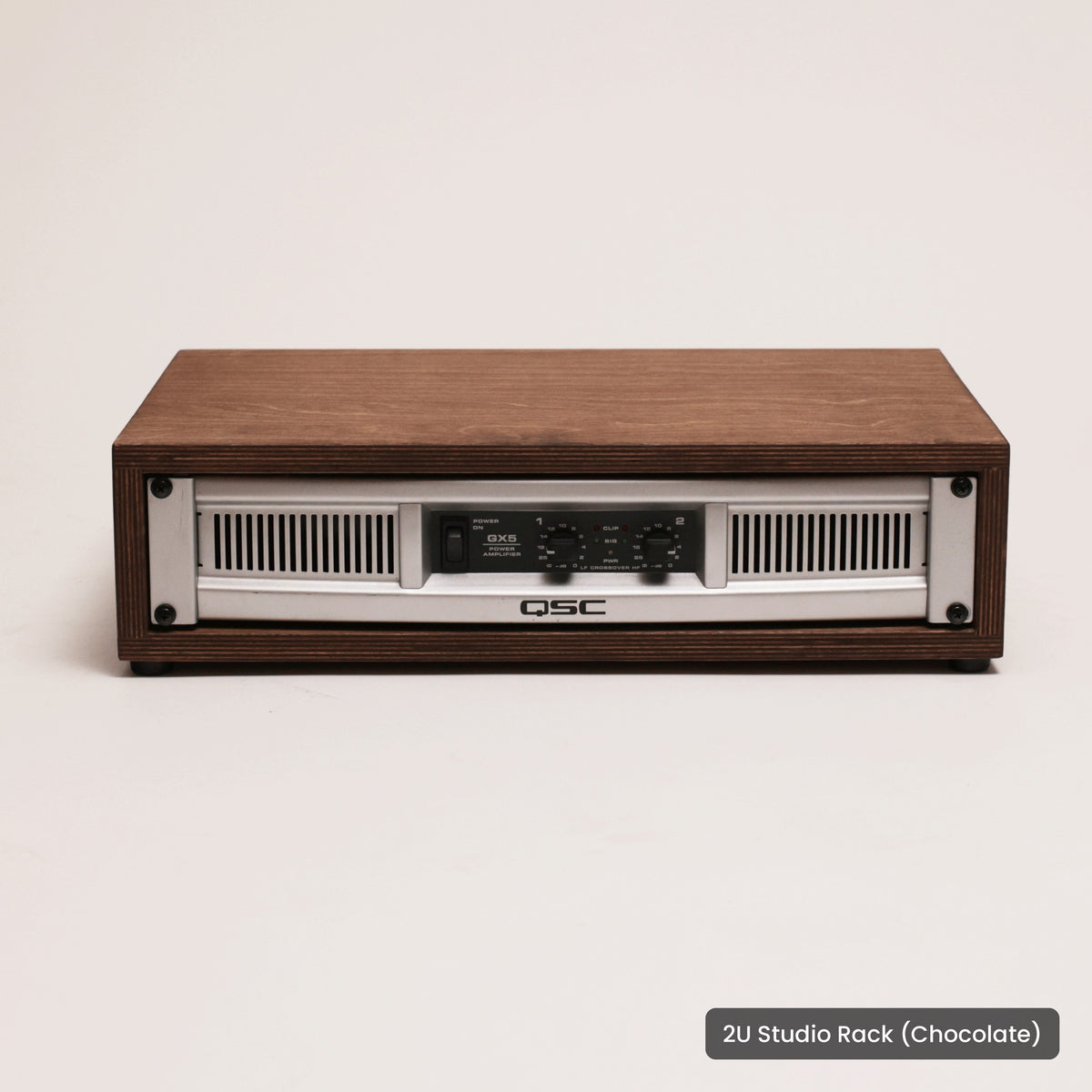 Handmade wood 2U Studio Rack (Chocolate), on a white background