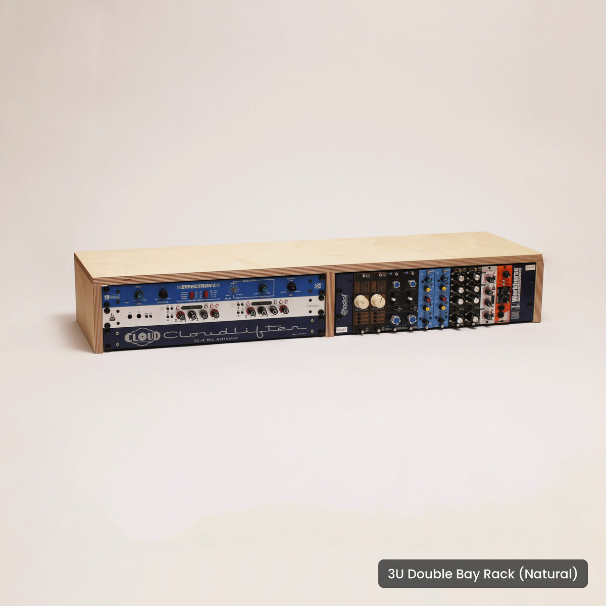 Handmade wood 3U Double Bay Rack (Natural), on a white background
