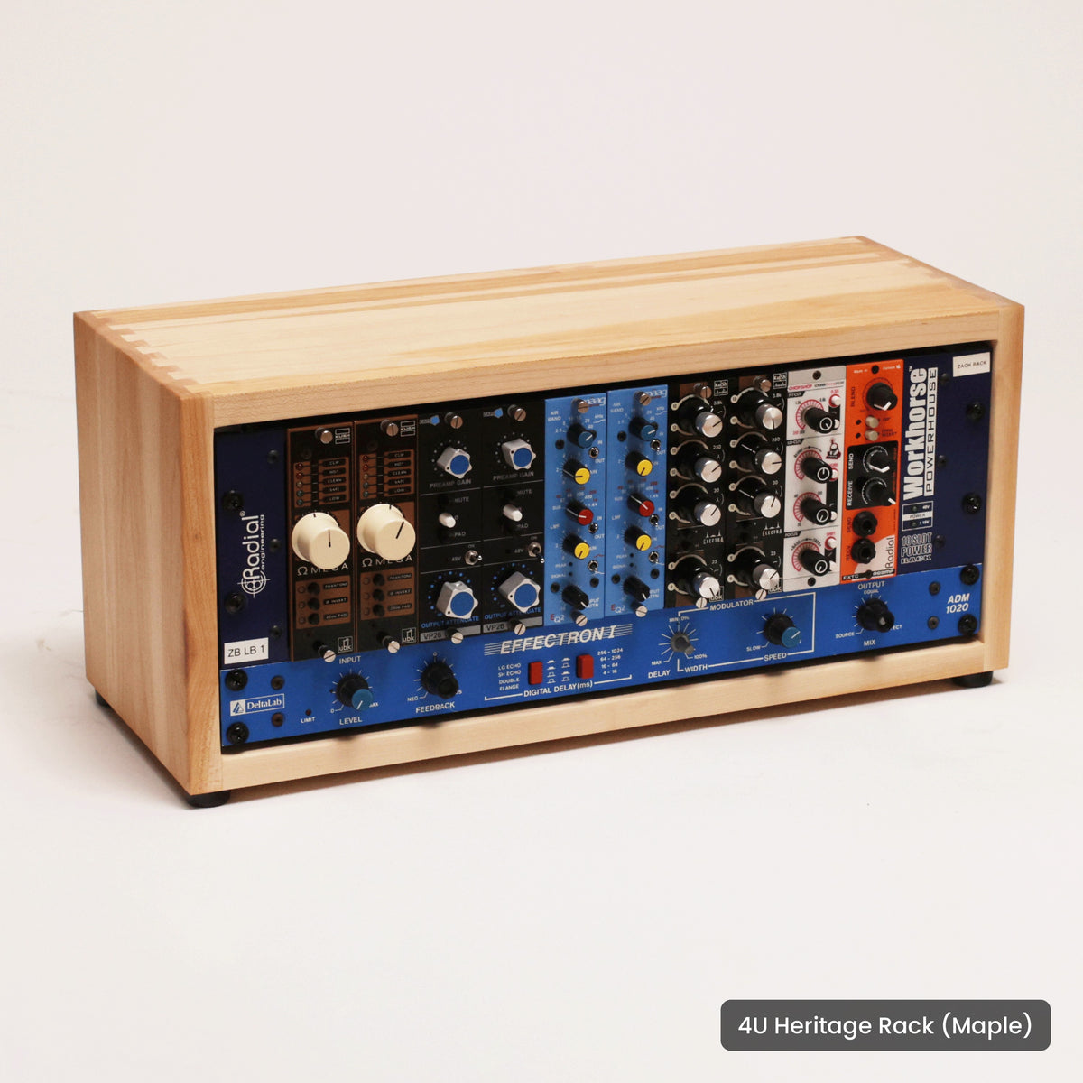 Handmade wood 4U Heritage Rack (Maple), on a white background