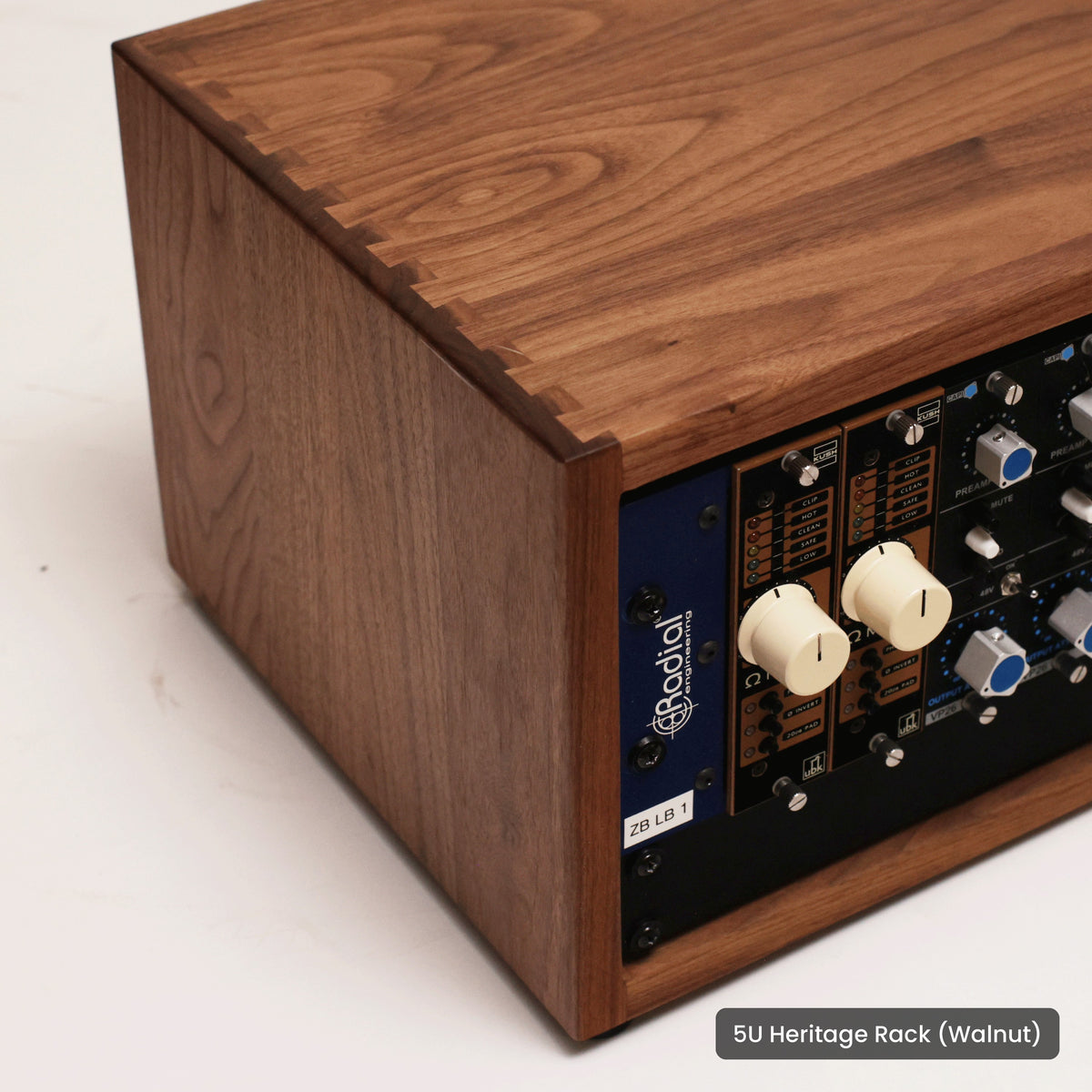 Handmade wood 5U Heritage Rack (Walnut), on a white background