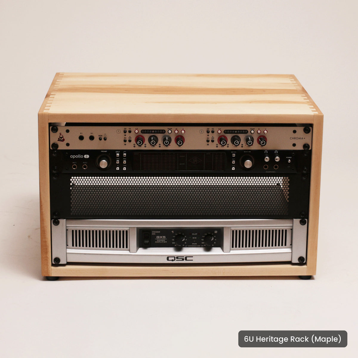 Handmade wood 6U Heritage Rack (Maple), on a white background