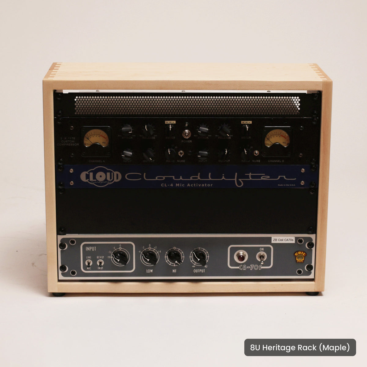 Handmade wood 8U Heritage Rack (Maple), on a white background