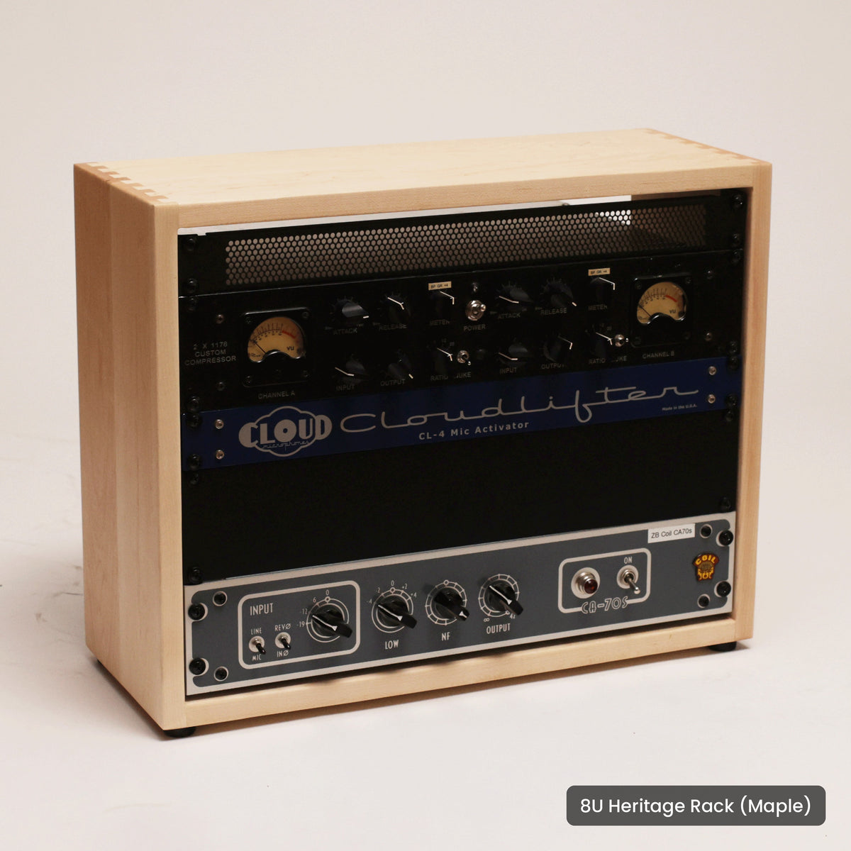 Handmade wood 8U Heritage Rack (Maple), on a white background