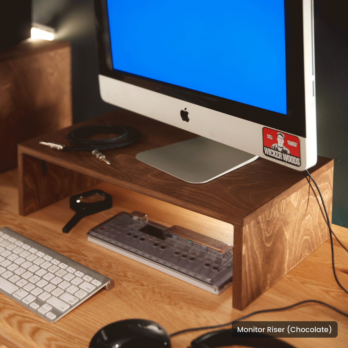 Handmade wood Monitor Riser (Chocolate), in a home studio