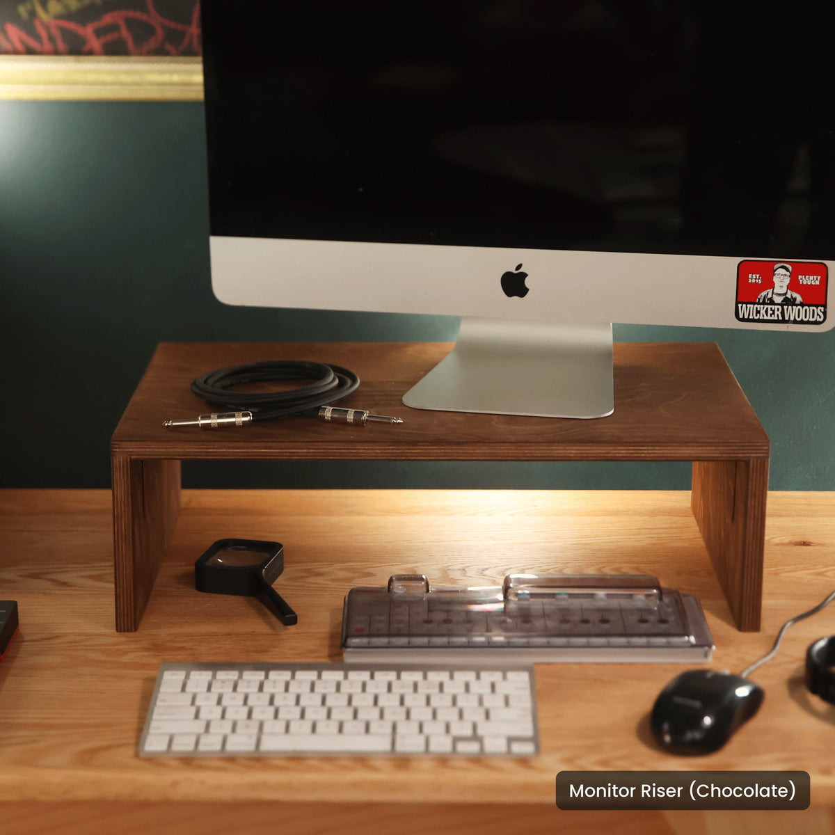Handmade wood Monitor Riser (Chocolate), in a home studio