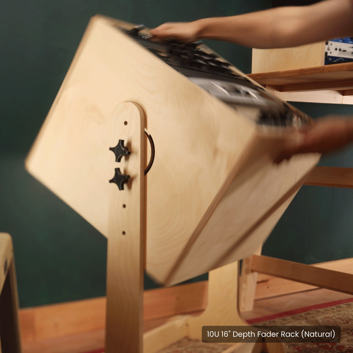 The Fader studio rack rotated over to reach the back panel