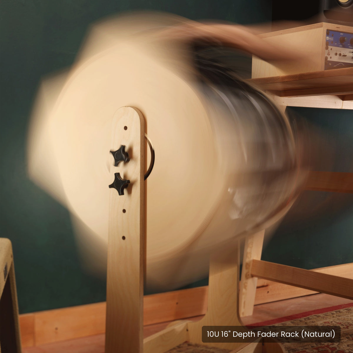 The Fader studio rack rotating on its stand